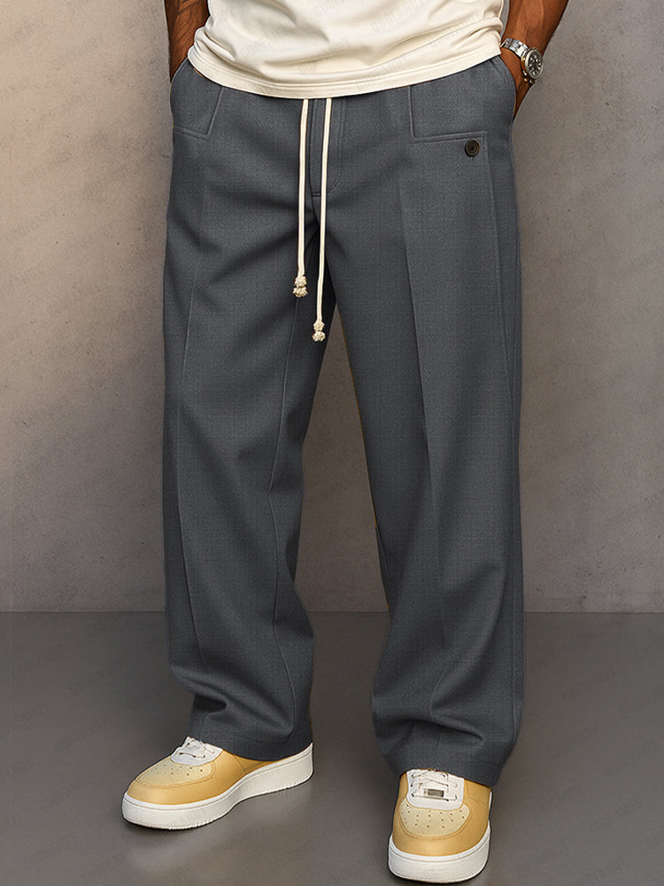 Men's Cotton-Blend Wide Trousers – Elastic Drawstring Waist