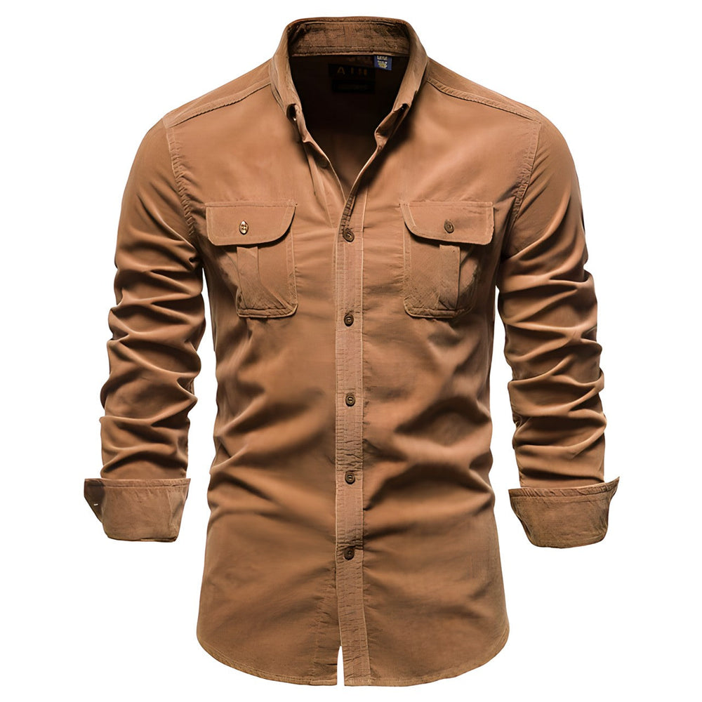 Men's Cotton Button-Up Shirt – Regular Fit and Breathable Long Sleeves