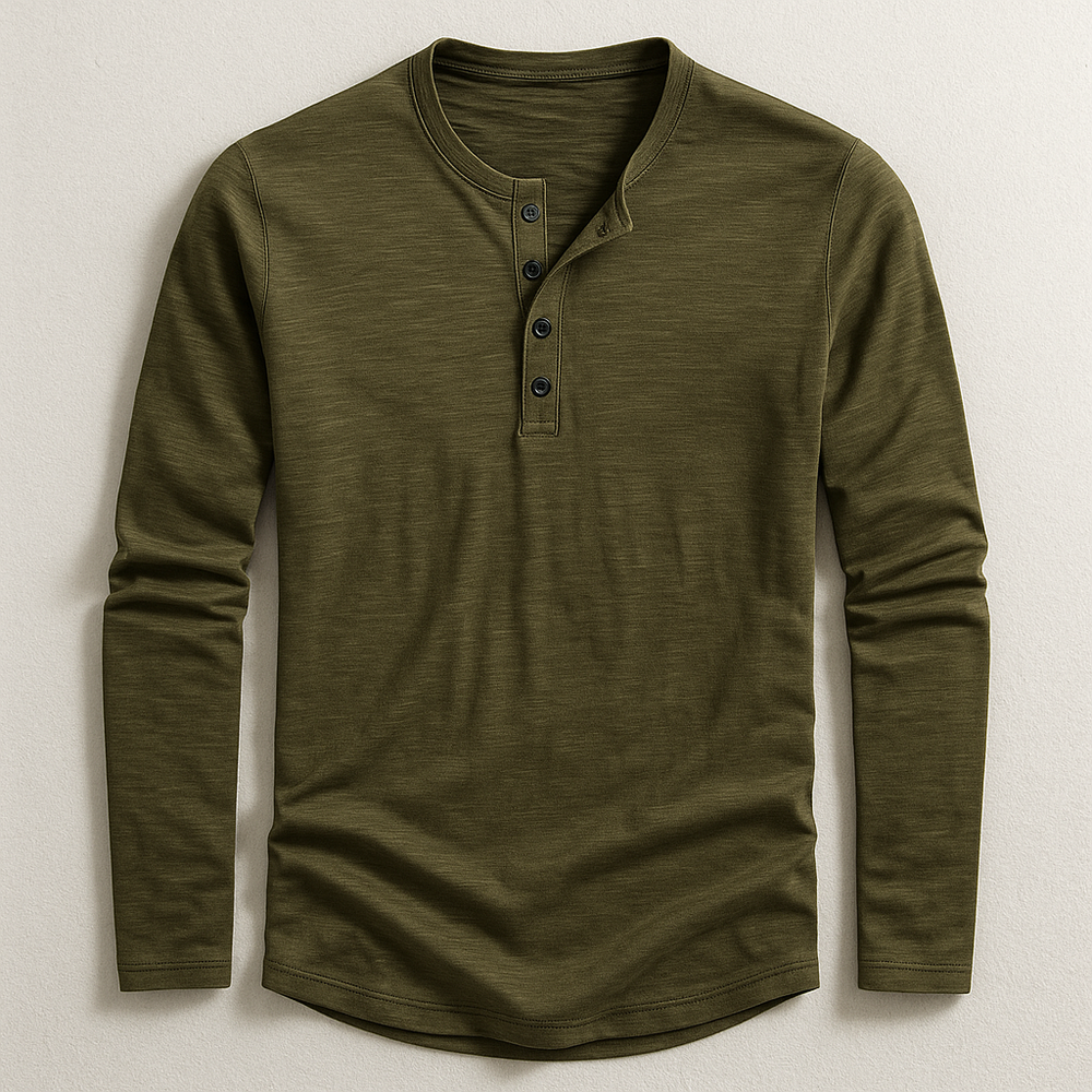 Men's Cotton Henley Shirt – Long Sleeves, S–3XL