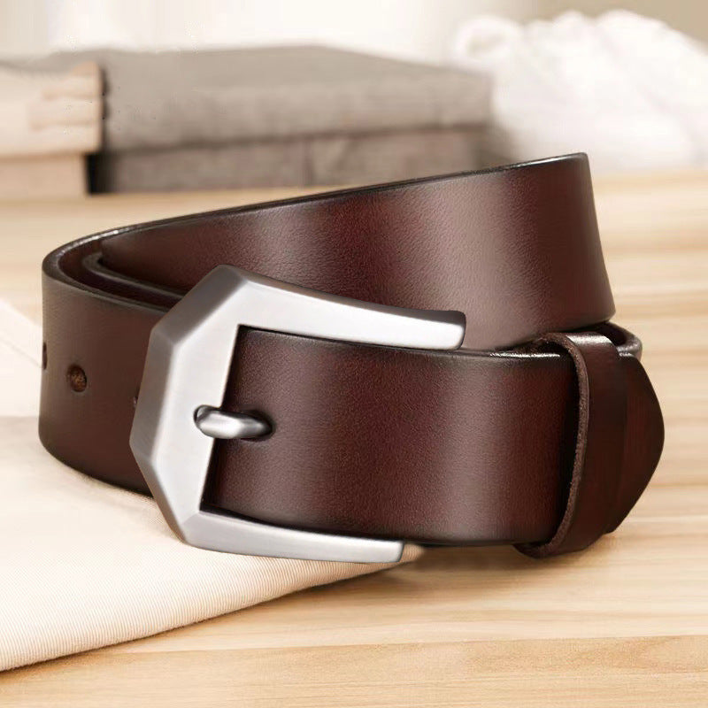 Men's Denim-Look PU Leather Belt with Pin Buckle, 110–130 cm