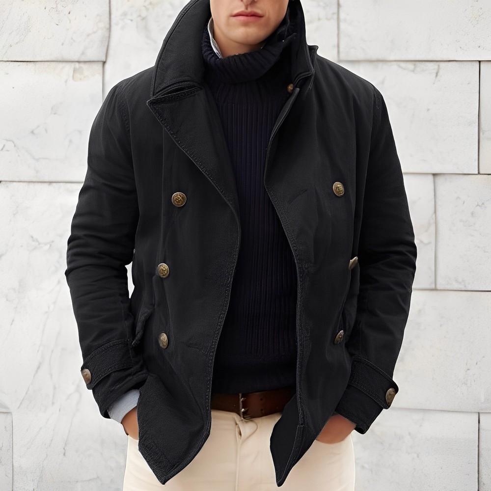 Men's Double-Breasted Peacoat – Notched-Collar Wind-Resistant Coat