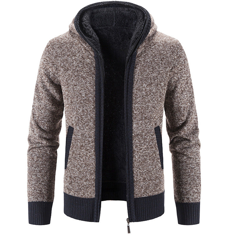 Men's Fleece-Lined Hooded Zip Cardigan with Front Pockets, S–2XL