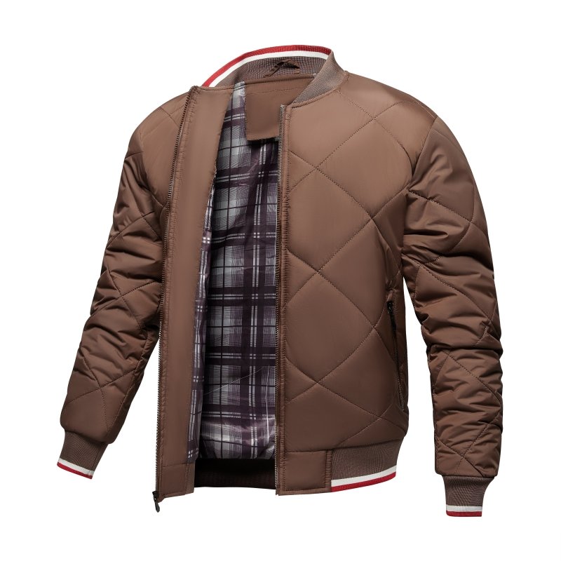 Men's Geometric Quilted Bomber Jacket with Ribbed Trim