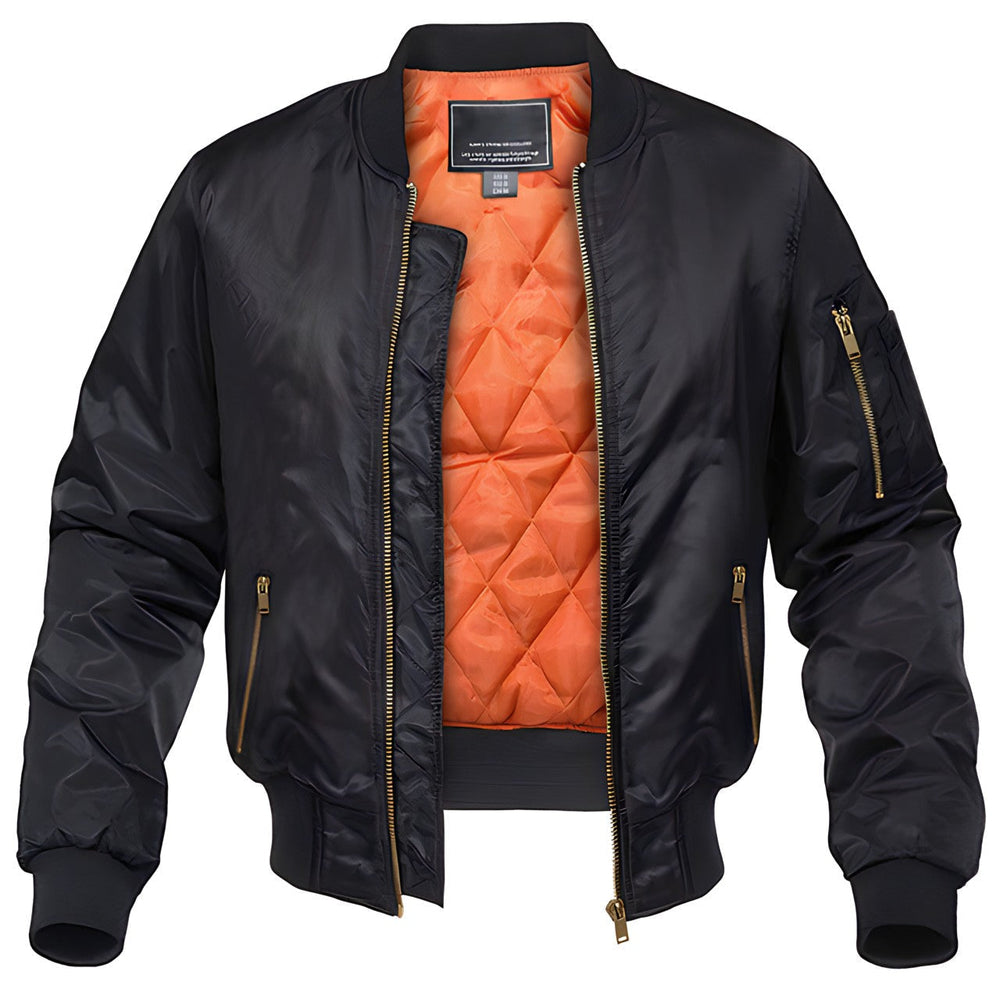 Men's Insulated Aviator Bomber Jacket with Flap and Sleeve Pockets