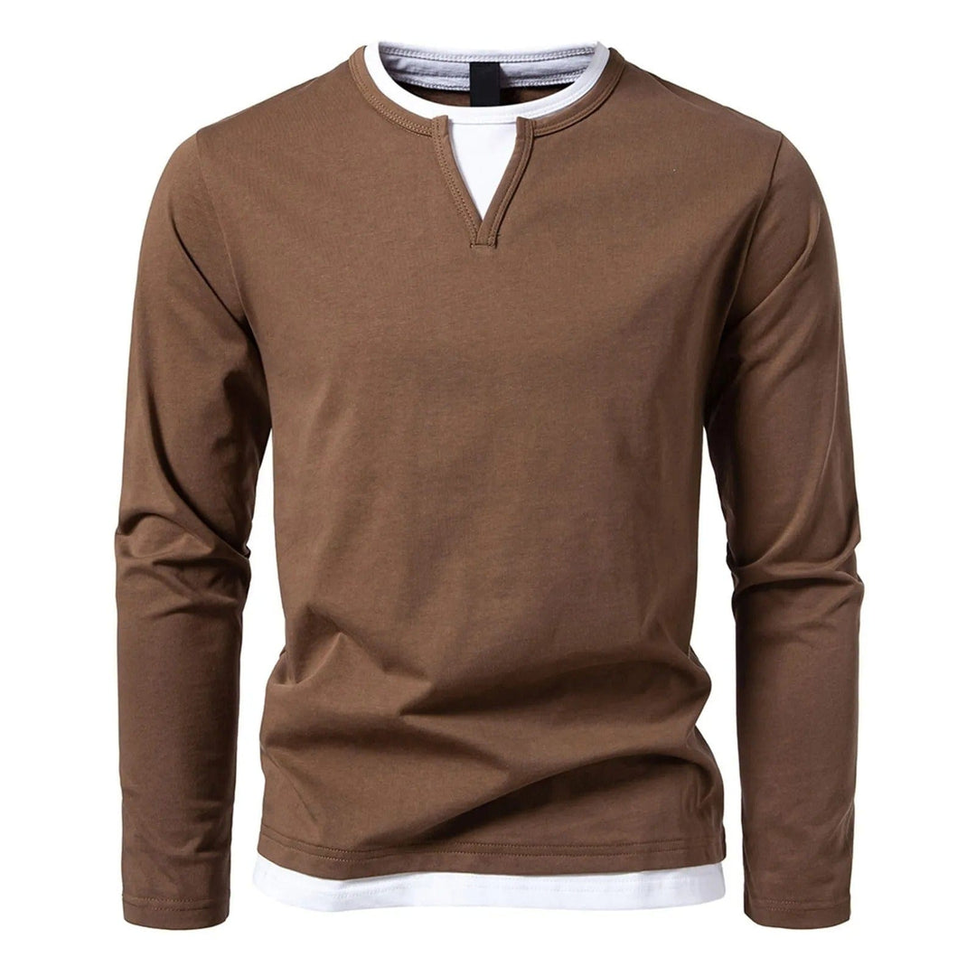 Men’s Layered-Effect Long-Sleeve Top – Soft Crew-Neck Casual Shirt