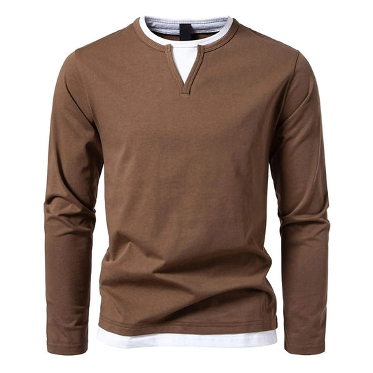 Men’s Layered-Effect Long-Sleeve Top – Soft Crew-Neck Casual Shirt
