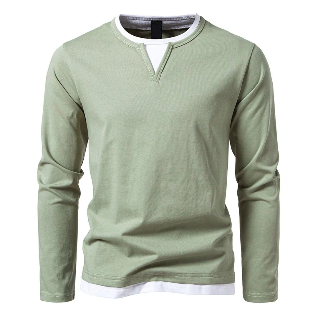 Men’s Layered-Effect Long-Sleeve Top – Soft Crew-Neck Casual Shirt
