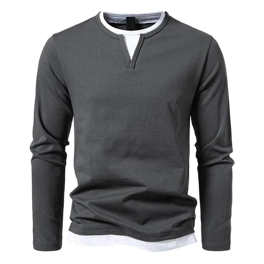 Men’s Layered-Effect Long-Sleeve Top – Soft Crew-Neck Casual Shirt