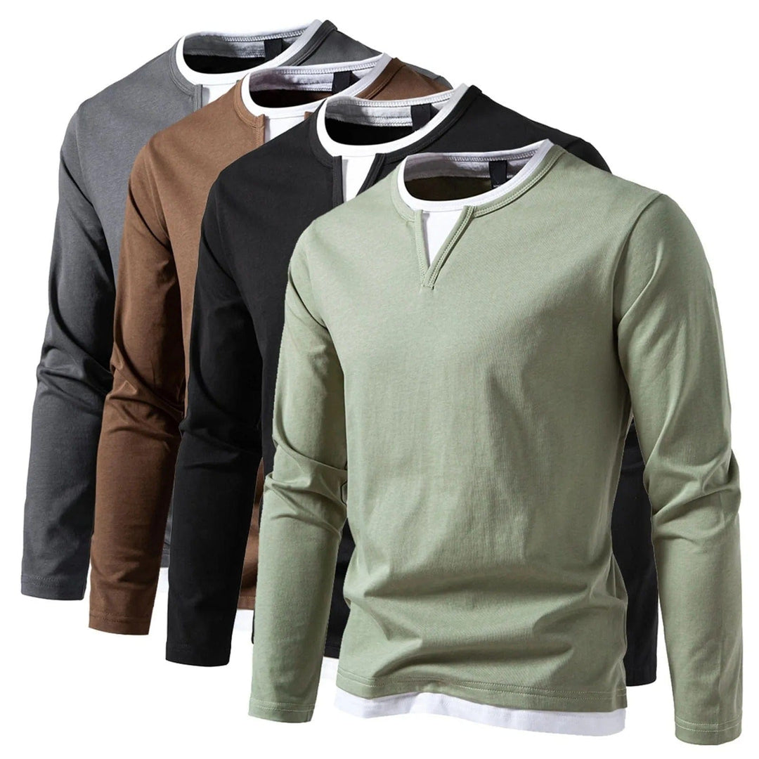 Men’s Layered-Effect Long-Sleeve Top – Soft Crew-Neck Casual Shirt