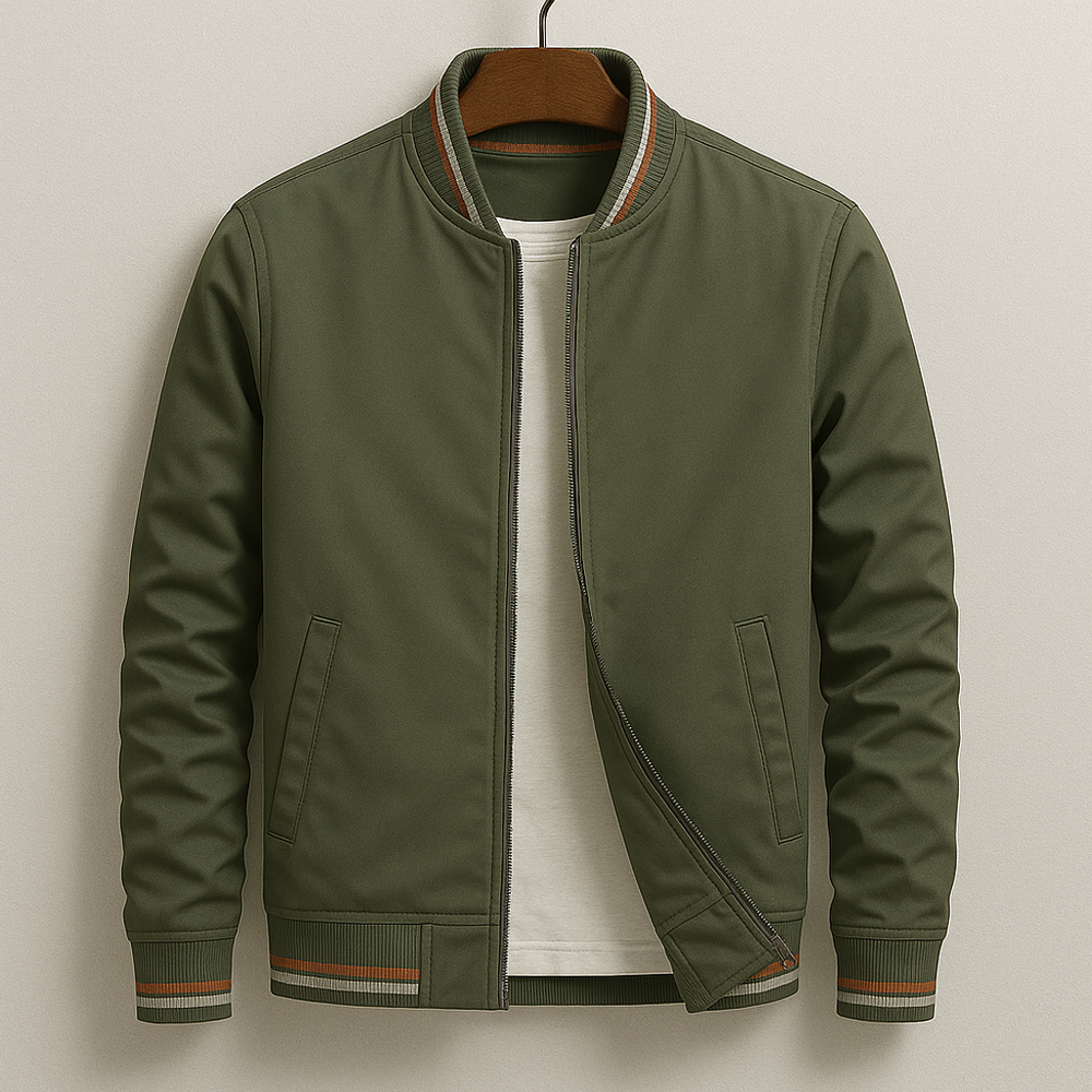 Men's Lightweight Full-Zip Bomber Jacket with Ribbed Trim