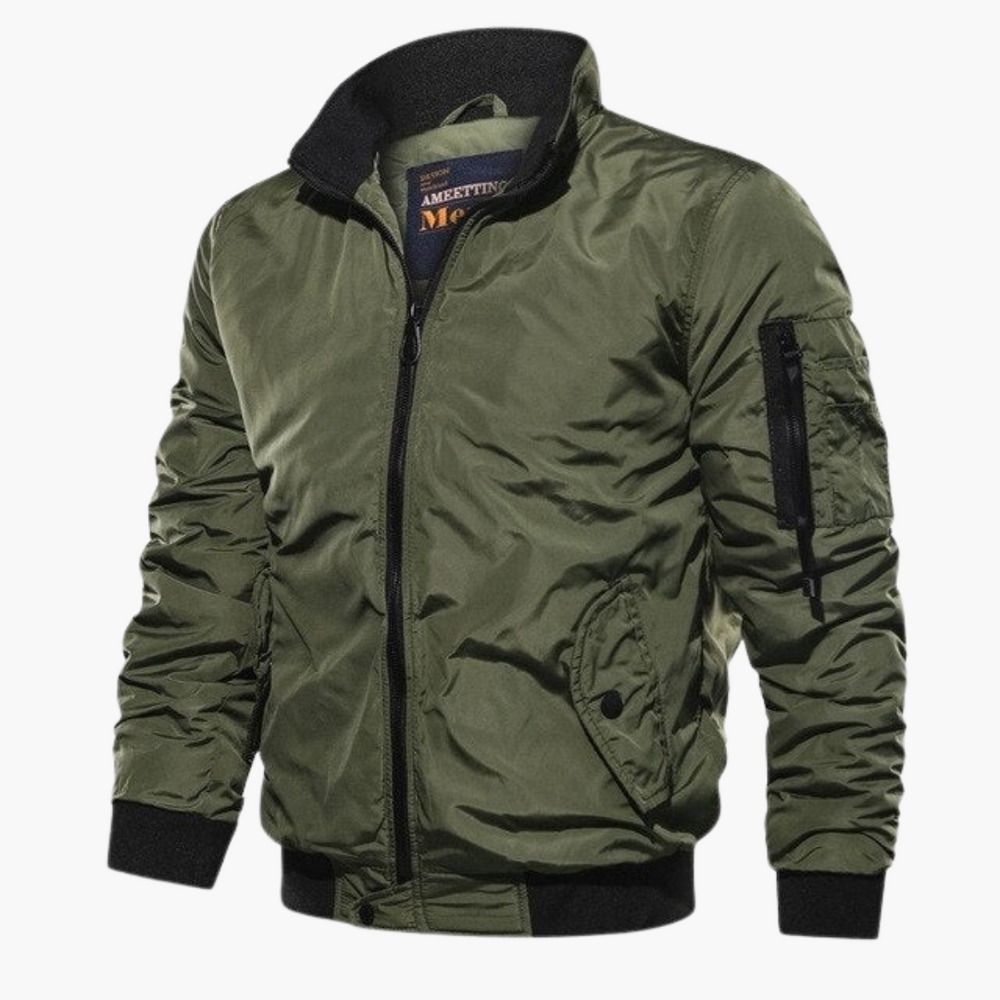 Men's Lightweight Stand-Collar Bomber Jacket with Sleeve Pocket