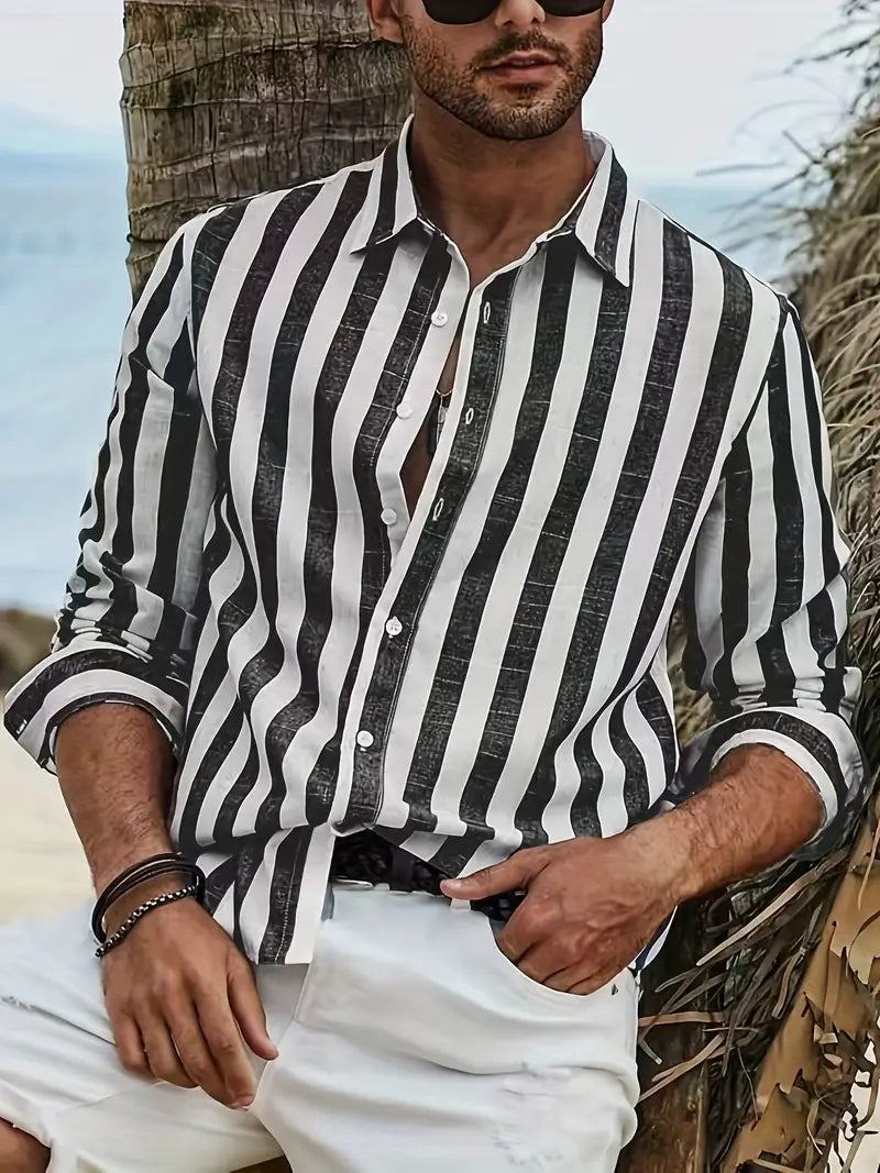 Men's Lightweight Striped Shirt – Relaxed Long-Sleeve Style