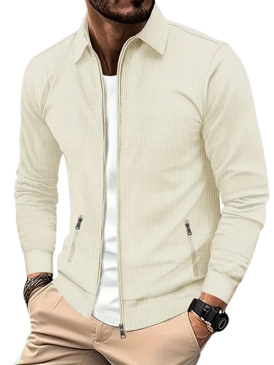 Men’s Lightweight Zip Jacket – Ribbed Collar, Cuffs and Secure Pockets