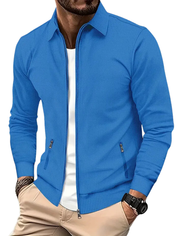 Men’s Lightweight Zip Jacket – Ribbed Collar, Cuffs and Secure Pockets