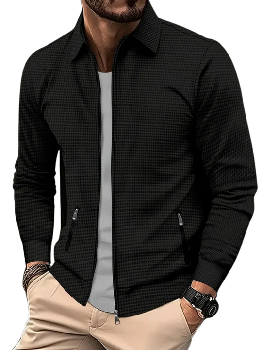 Men’s Lightweight Zip Jacket – Ribbed Collar, Cuffs and Secure Pockets