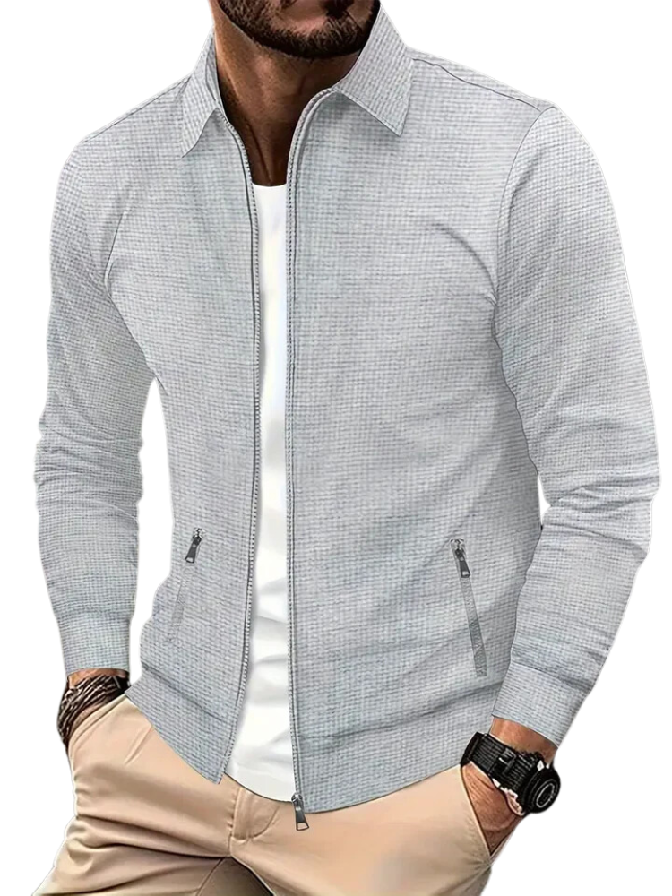 Men’s Lightweight Zip Jacket – Ribbed Collar, Cuffs and Secure Pockets