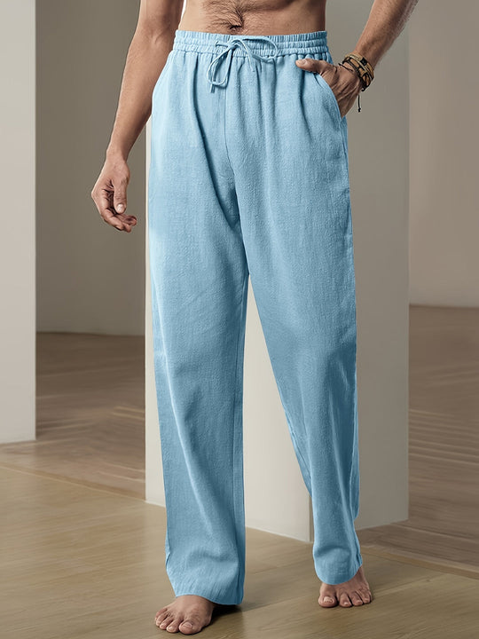 Men’s Linen-Blend Summer Pants – Breathable Drawstring Trousers
