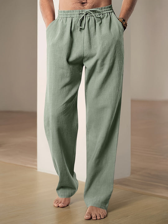 Men’s Linen-Blend Summer Pants – Breathable Drawstring Trousers