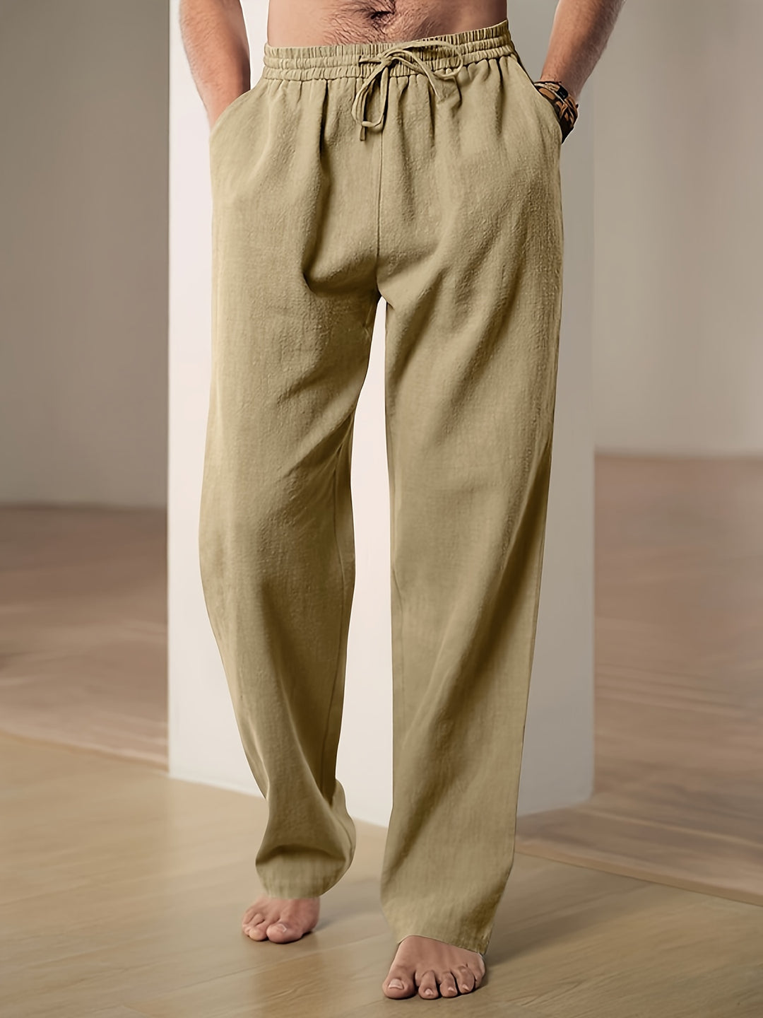 Men’s Linen-Blend Summer Pants – Breathable Drawstring Trousers