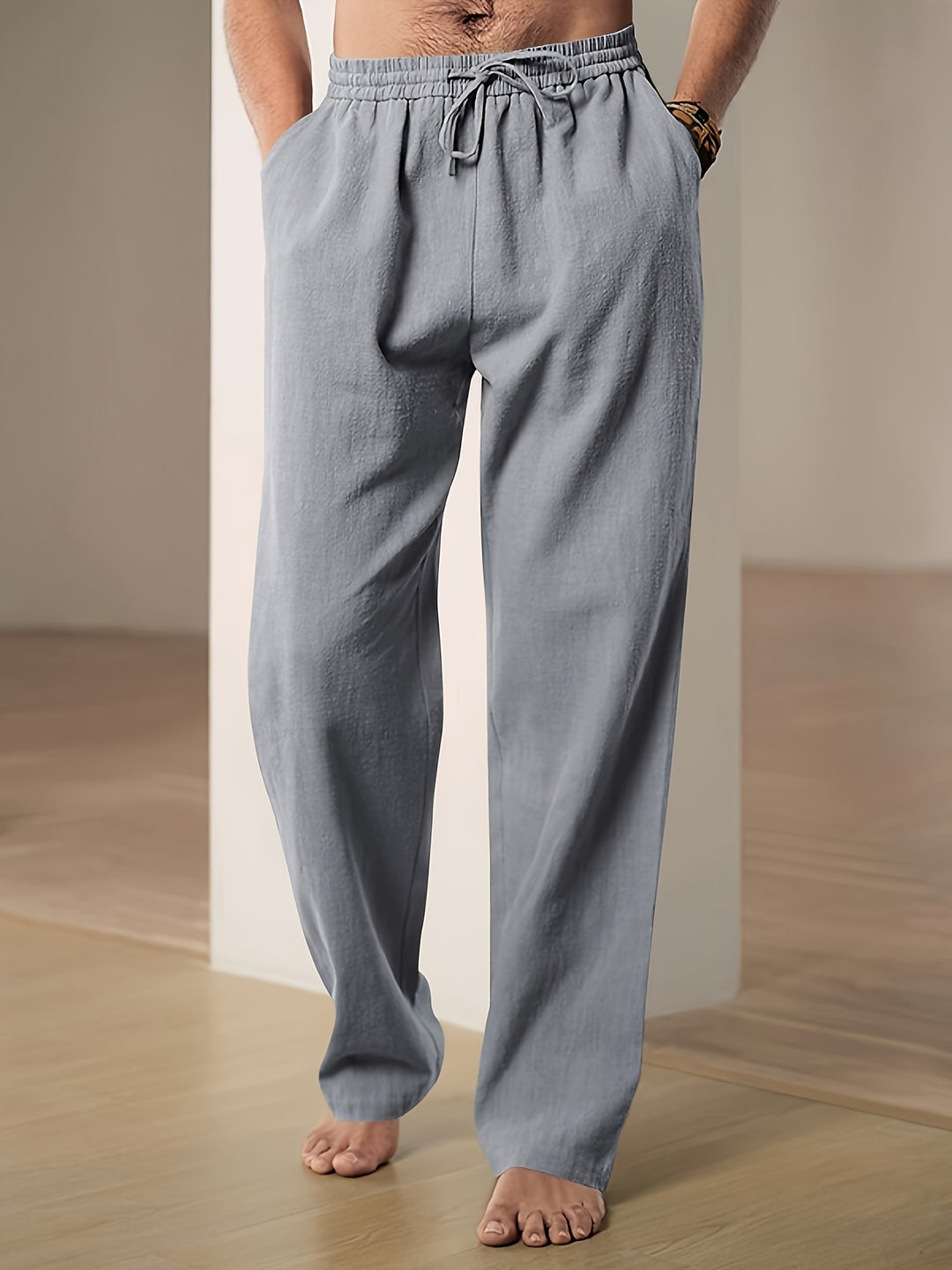 Men’s Linen-Blend Summer Pants – Breathable Drawstring Trousers