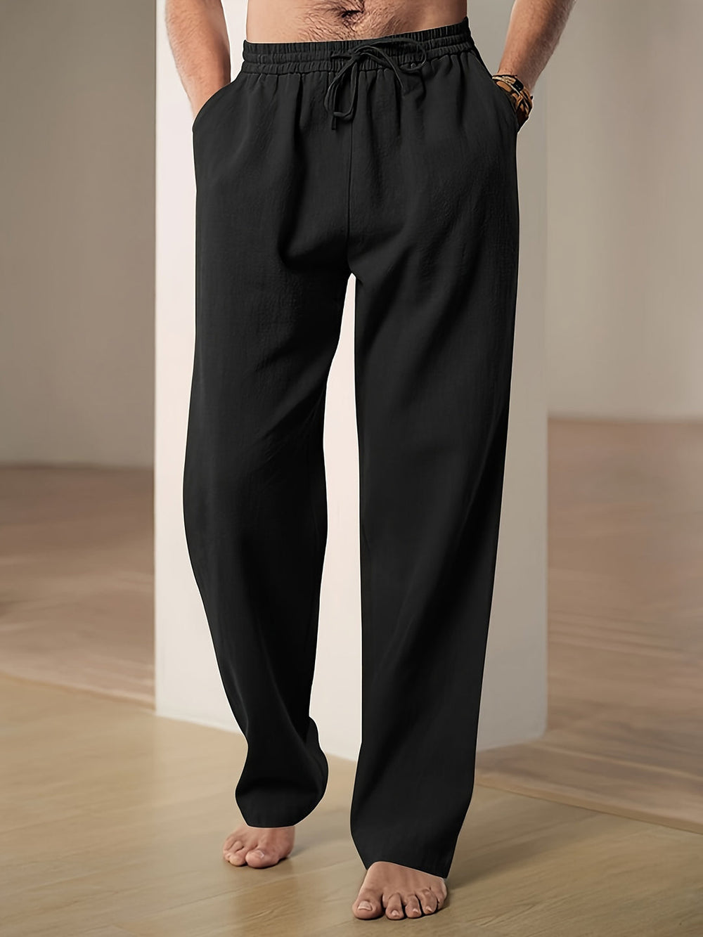 Men’s Linen-Blend Summer Pants – Breathable Drawstring Trousers