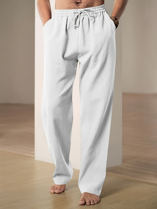 Men’s Linen-Blend Summer Pants – Breathable Drawstring Trousers
