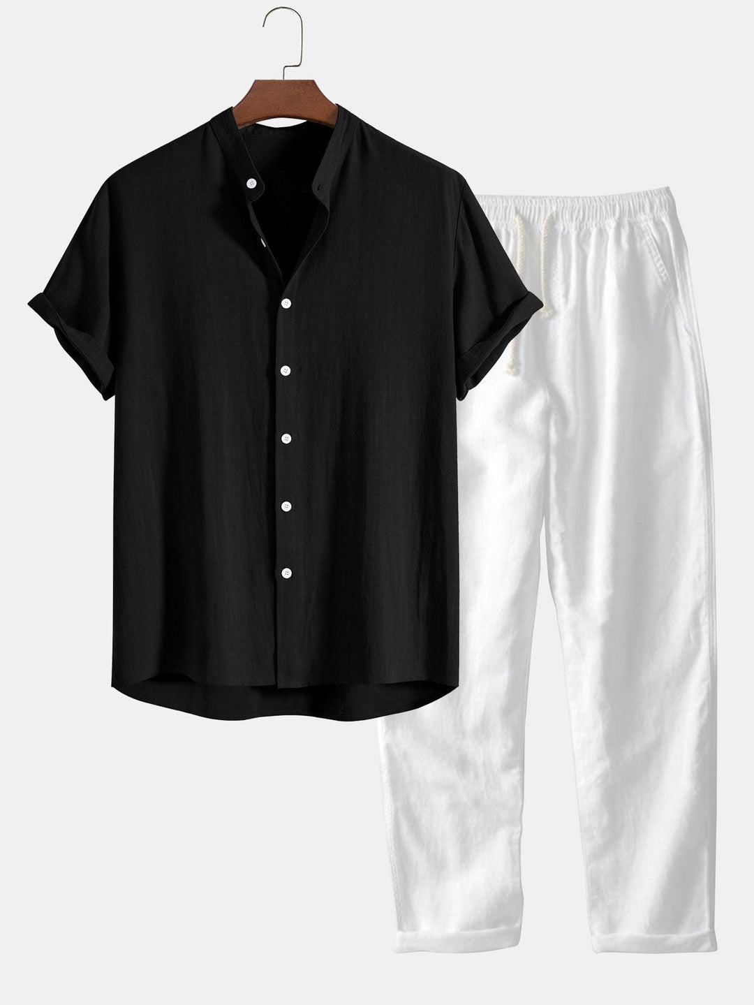 Men’s Linen-Blend Summer Set – Short-Sleeve Shirt and Elastic-Waist Trousers
