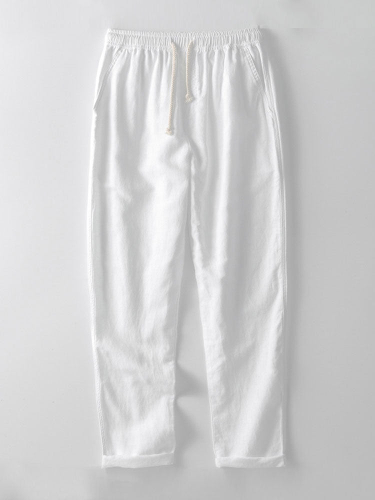 Men’s Linen-Blend Summer Set – Short-Sleeve Shirt and Elastic-Waist Trousers