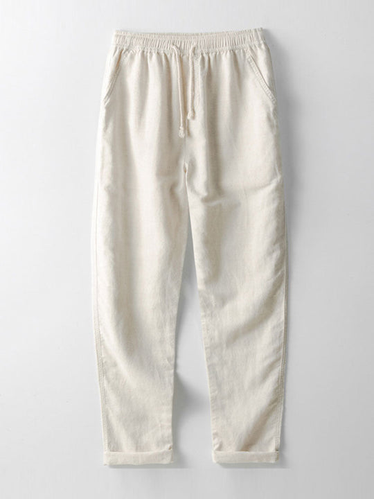 Men’s Linen-Blend Summer Set – Short-Sleeve Shirt and Elastic-Waist Trousers