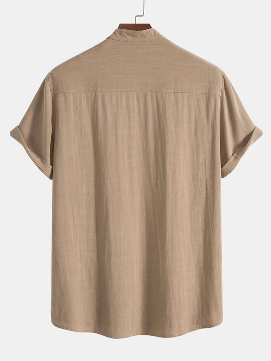 Men’s Linen-Blend Summer Set – Short-Sleeve Shirt and Elastic-Waist Trousers