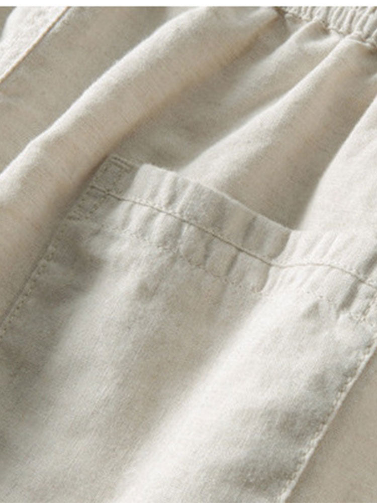 Men’s Linen-Blend Summer Set – Short-Sleeve Shirt and Elastic-Waist Trousers
