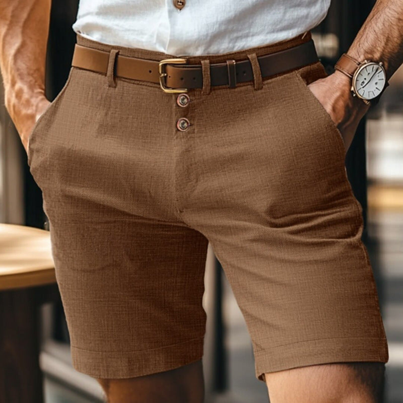 Men's Linen-Cotton Summer Shorts with Button Fastening
