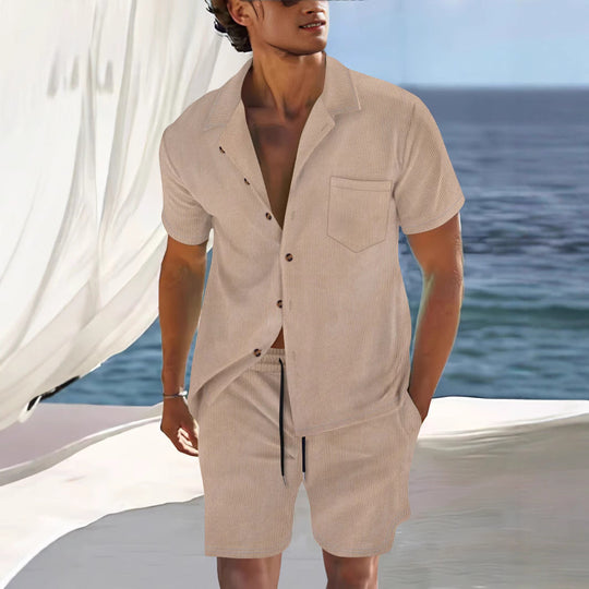 Men’s Linen-Look Shirt and Shorts Set – Lightweight Beach Outfit