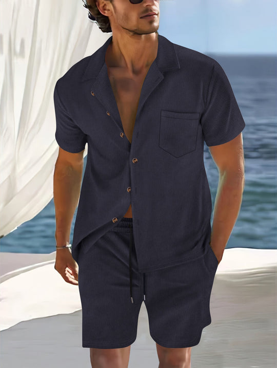 Men’s Linen-Look Shirt and Shorts Set – Lightweight Beach Outfit
