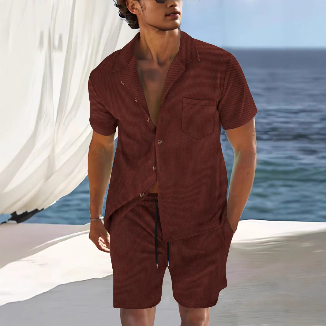 Men’s Linen-Look Shirt and Shorts Set – Lightweight Beach Outfit