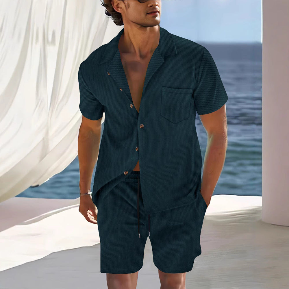 Men’s Linen-Look Shirt and Shorts Set – Lightweight Beach Outfit