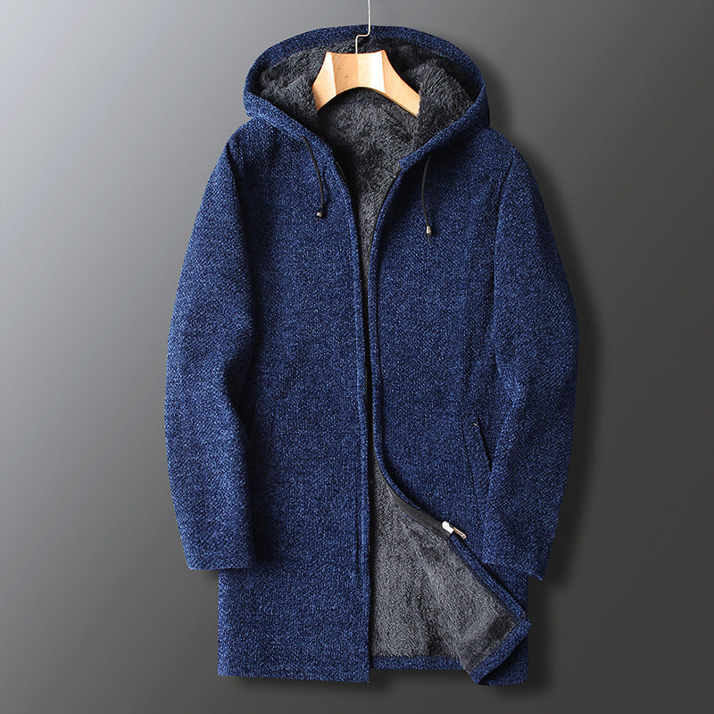 Men's Long Hooded Winter Jacket – Relaxed Zip-Up Coat