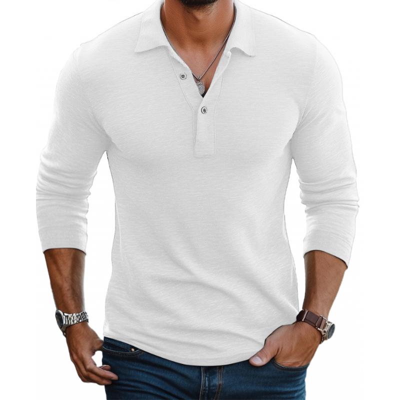 Men’s Long-Sleeve Cotton-Blend Polo – Slim Fit with Lapel Collar