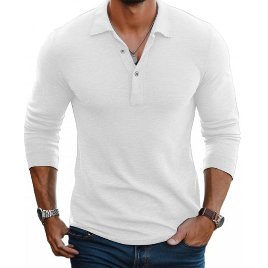 Men’s Long-Sleeve Cotton-Blend Polo – Slim Fit with Lapel Collar