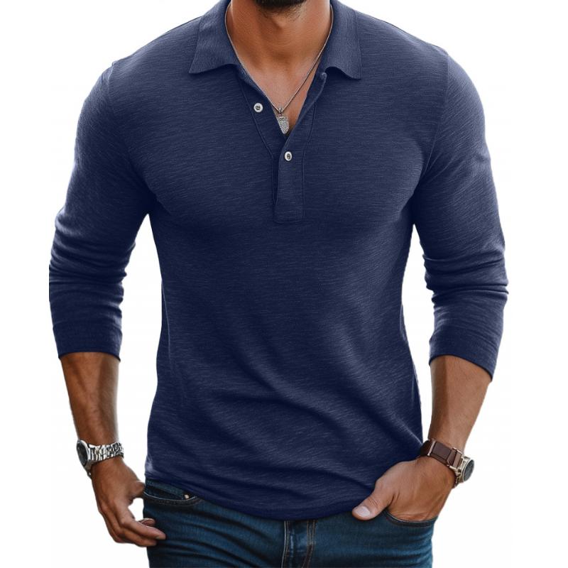 Men’s Long-Sleeve Cotton-Blend Polo – Slim Fit with Lapel Collar