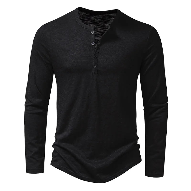 Men's Long-Sleeve Henley Shirt – Button Placket, S–2XL