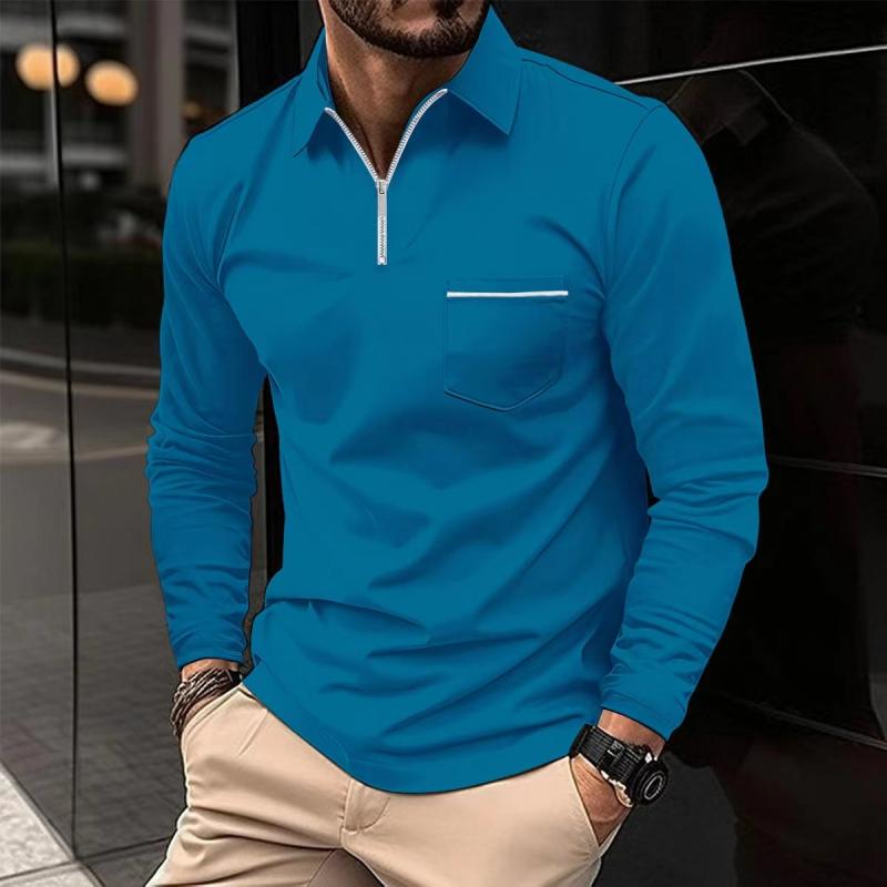 Men’s Long-Sleeve Polo Shirt – Premium Cotton Blend with Chest Pocket