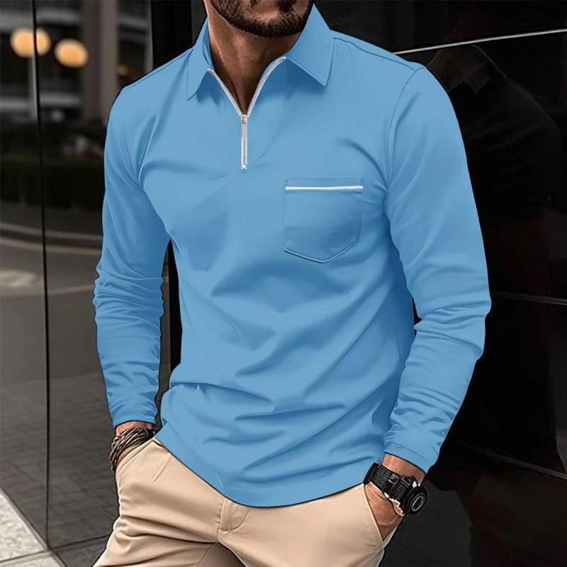 Men’s Long-Sleeve Polo Shirt – Premium Cotton Blend with Chest Pocket