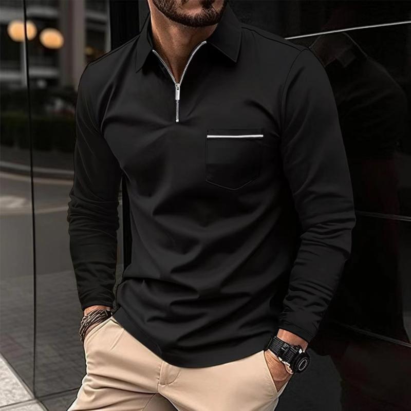Men’s Long-Sleeve Polo Shirt – Premium Cotton Blend with Chest Pocket