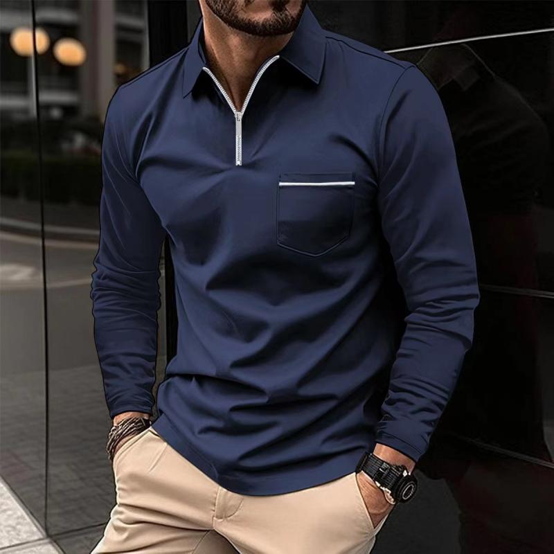 Men’s Long-Sleeve Polo Shirt – Premium Cotton Blend with Chest Pocket