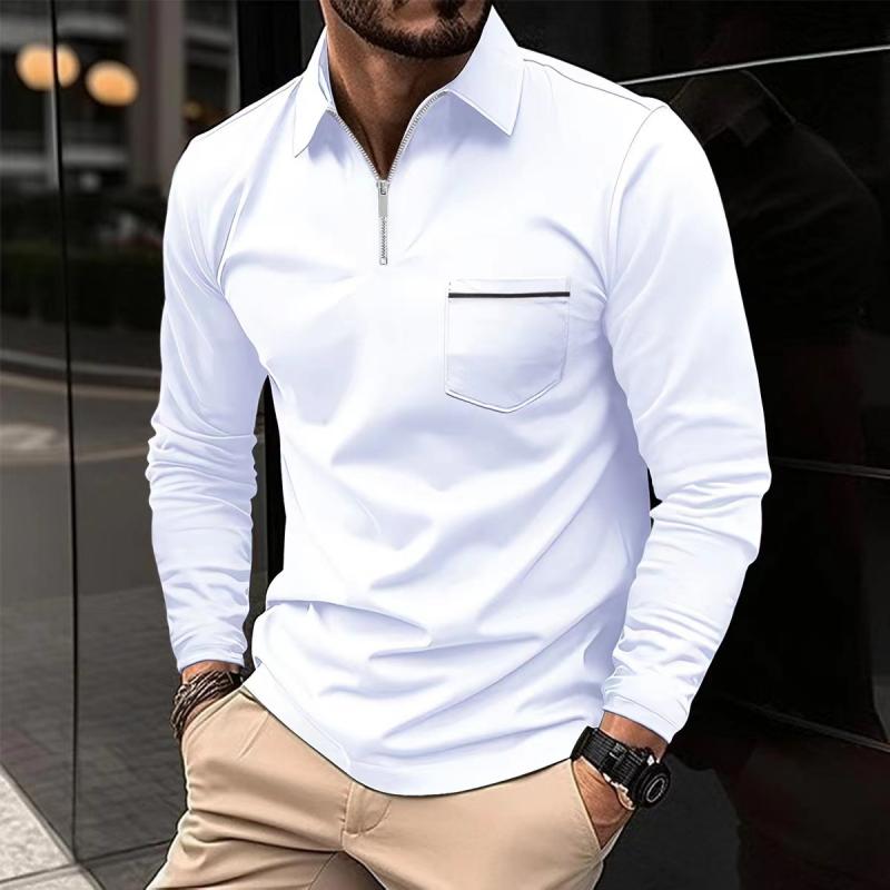 Men’s Long-Sleeve Polo Shirt – Premium Cotton Blend with Chest Pocket