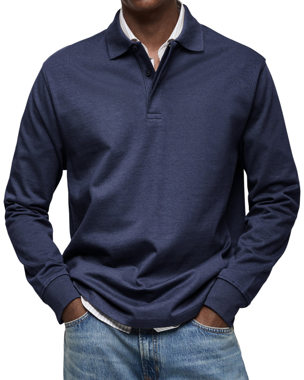 Men's Long-Sleeve Polo Shirt – Smart-Casual Button-Placket Top