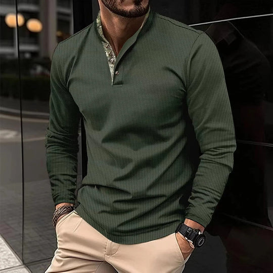 Men’s Long-Sleeve Stand-Collar Polo – Breathable Modern Fit