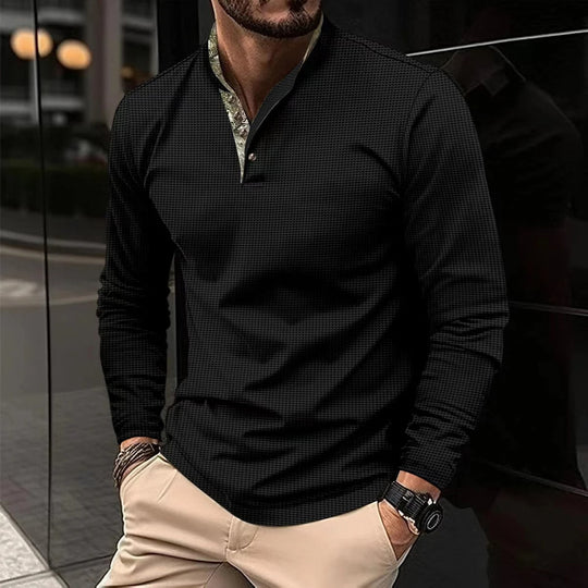 Men’s Long-Sleeve Stand-Collar Polo – Breathable Modern Fit