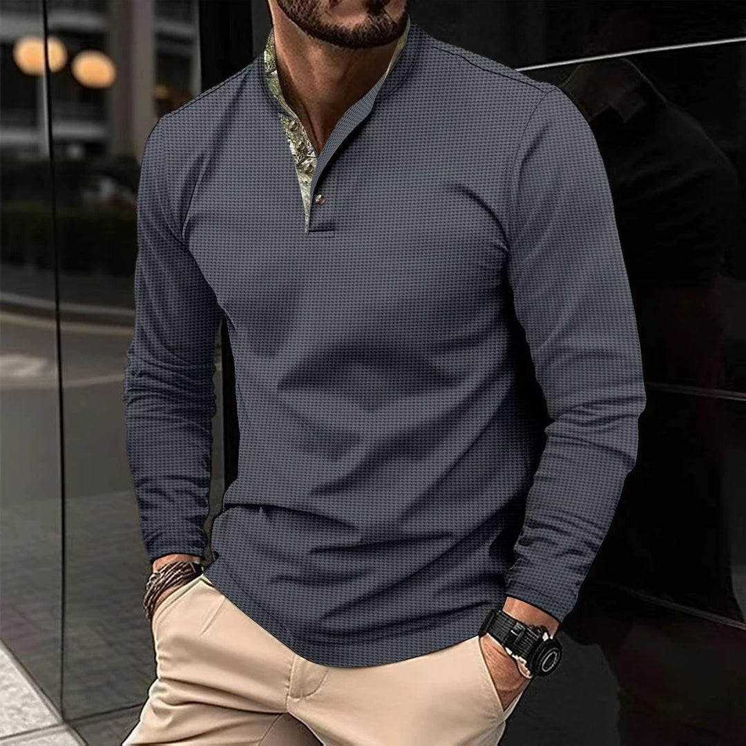 Men’s Long-Sleeve Stand-Collar Polo – Breathable Modern Fit